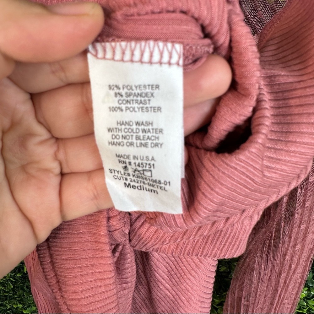 Mauve pink sheer sleeve ribbed body suit - Picture 8 of 9